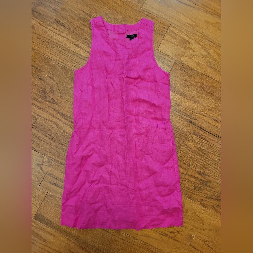 J.Crew Fuscia Pink Sleeveless Linen Dress XS NWT!